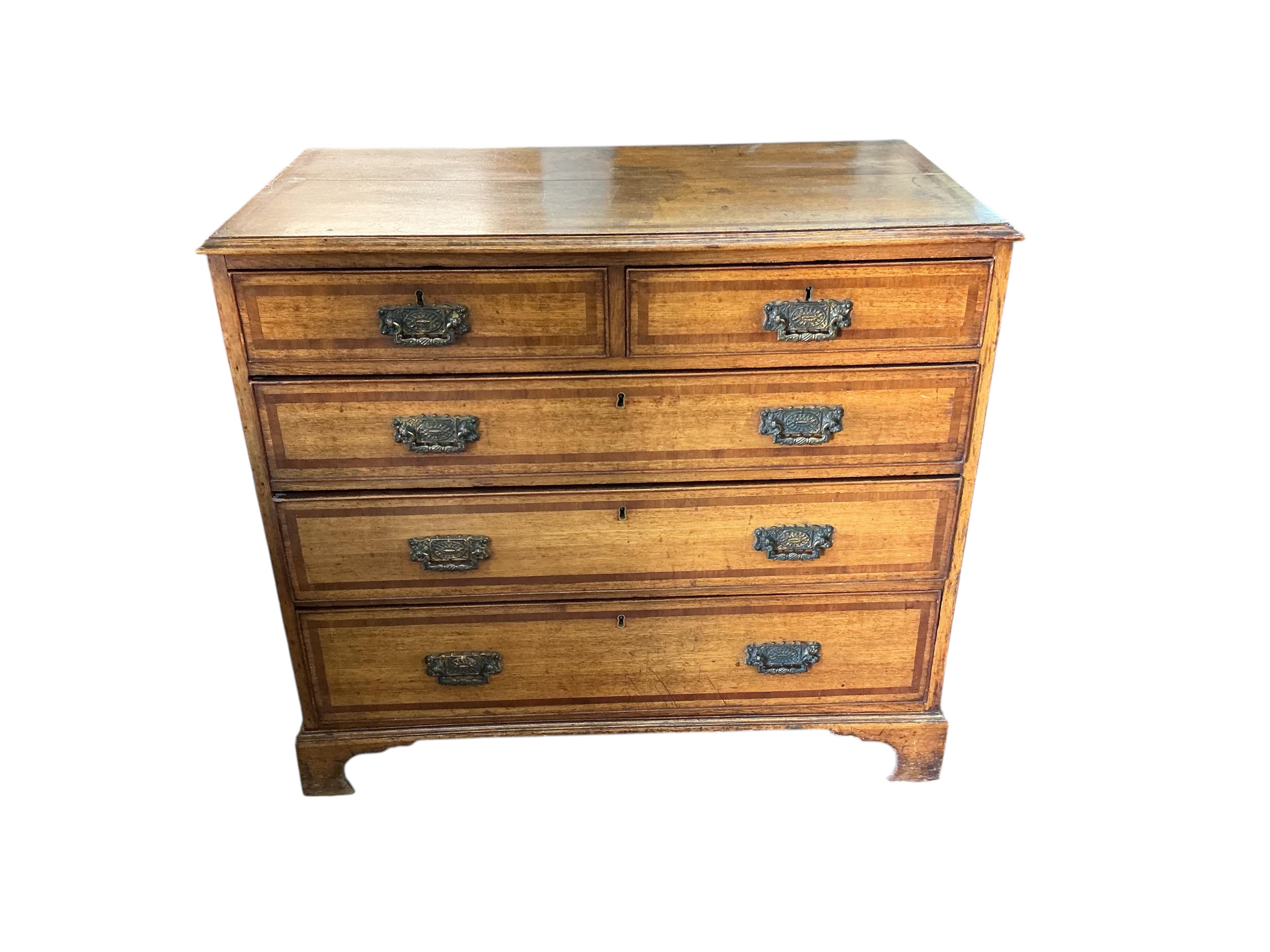 A George III banded oak five drawer chest, width 93cm, depth 49cm, height 83cm